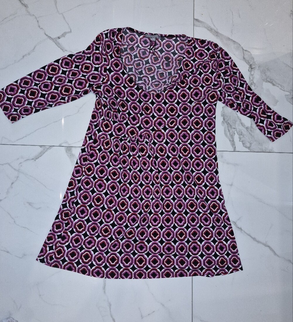 Geometric Pink & Black Patterned Long-Sleeve Dress